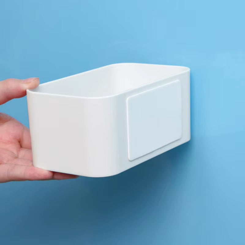 Wall Mounted Storage Box – Adhesive Shelf Organizer, White or Gray – image 7