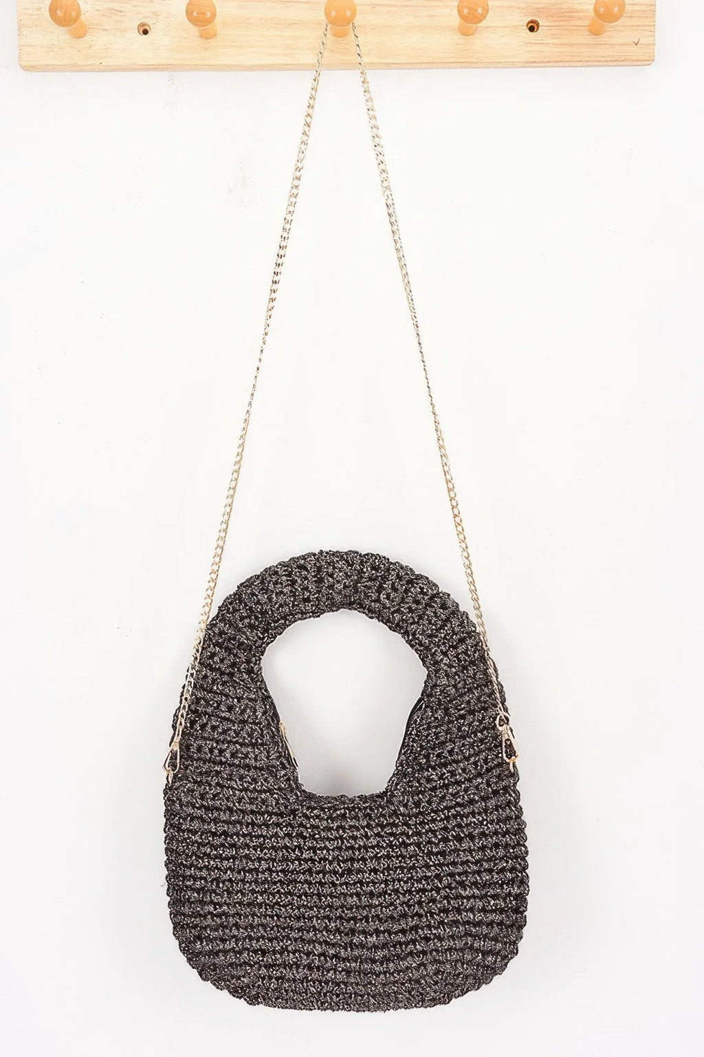 Crochet Woven Hobo Bag with Detachable Chain Strap – image 6