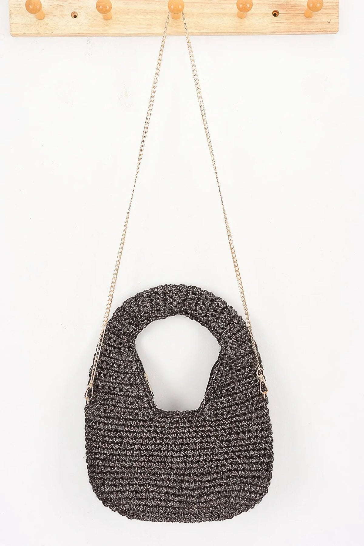 Crochet Woven Hobo Bag with Detachable Chain Strap – image 6