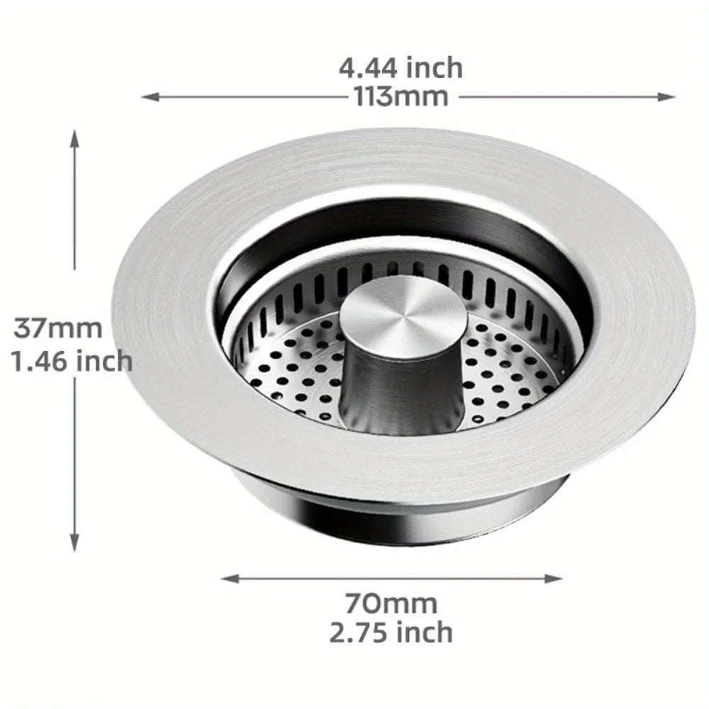 3-in-1 Stainless Steel Sink Strainer – Pop-Up Drain Stopper