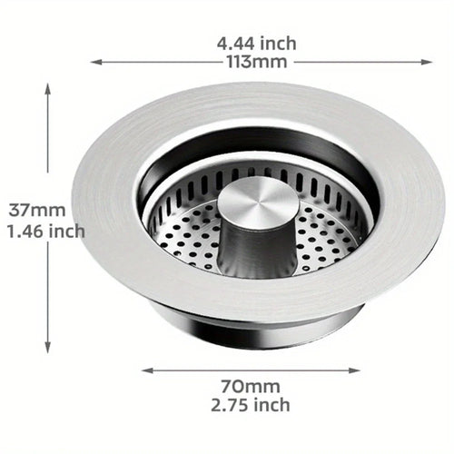 3-in-1 Stainless Steel Sink Strainer – Pop-Up Drain Stopper
