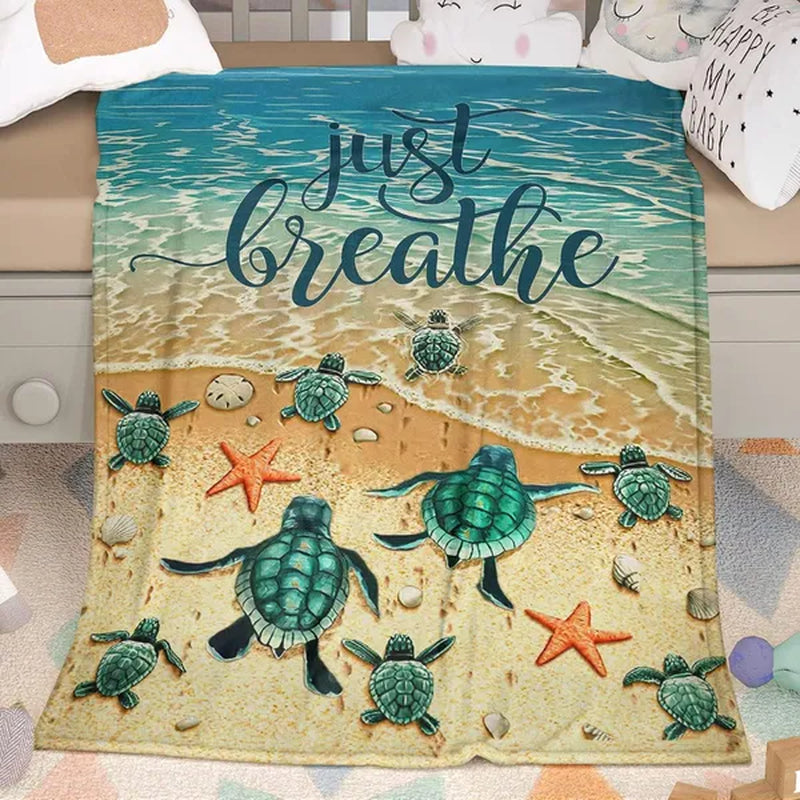 Sea Turtle Flannel Throw Blanket, Soft Ocean Print Couch Blanket – image 2