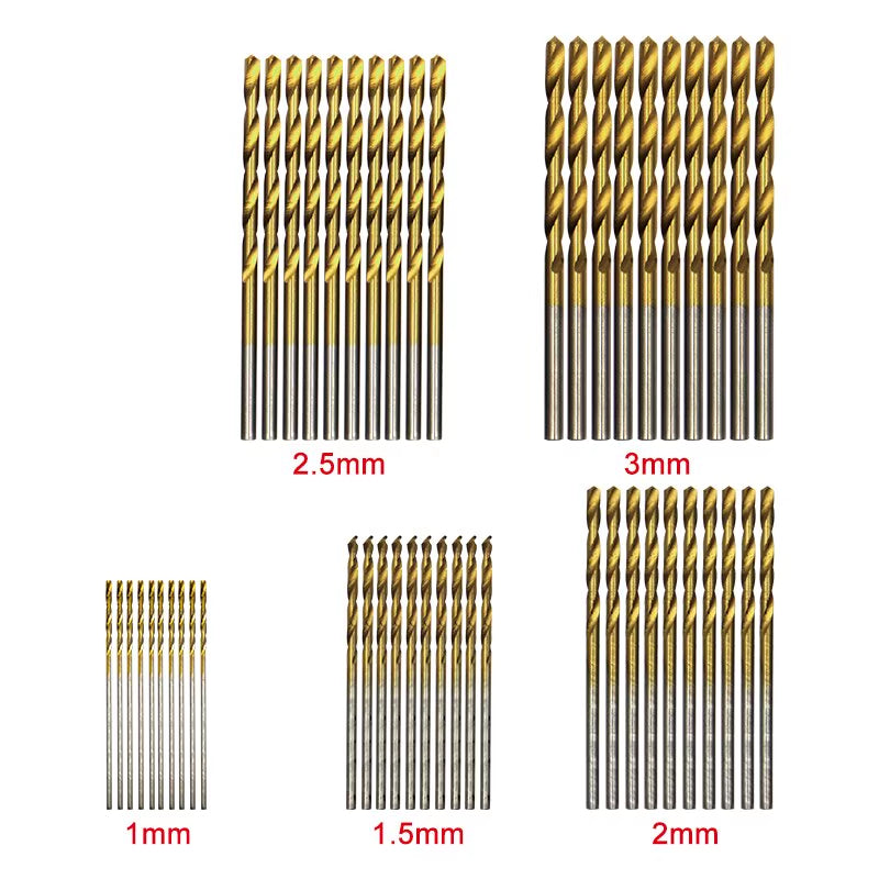 Mini Twist Drill Bit Set 50-Piece 1-3mm Titanium Coated HSS – image 5