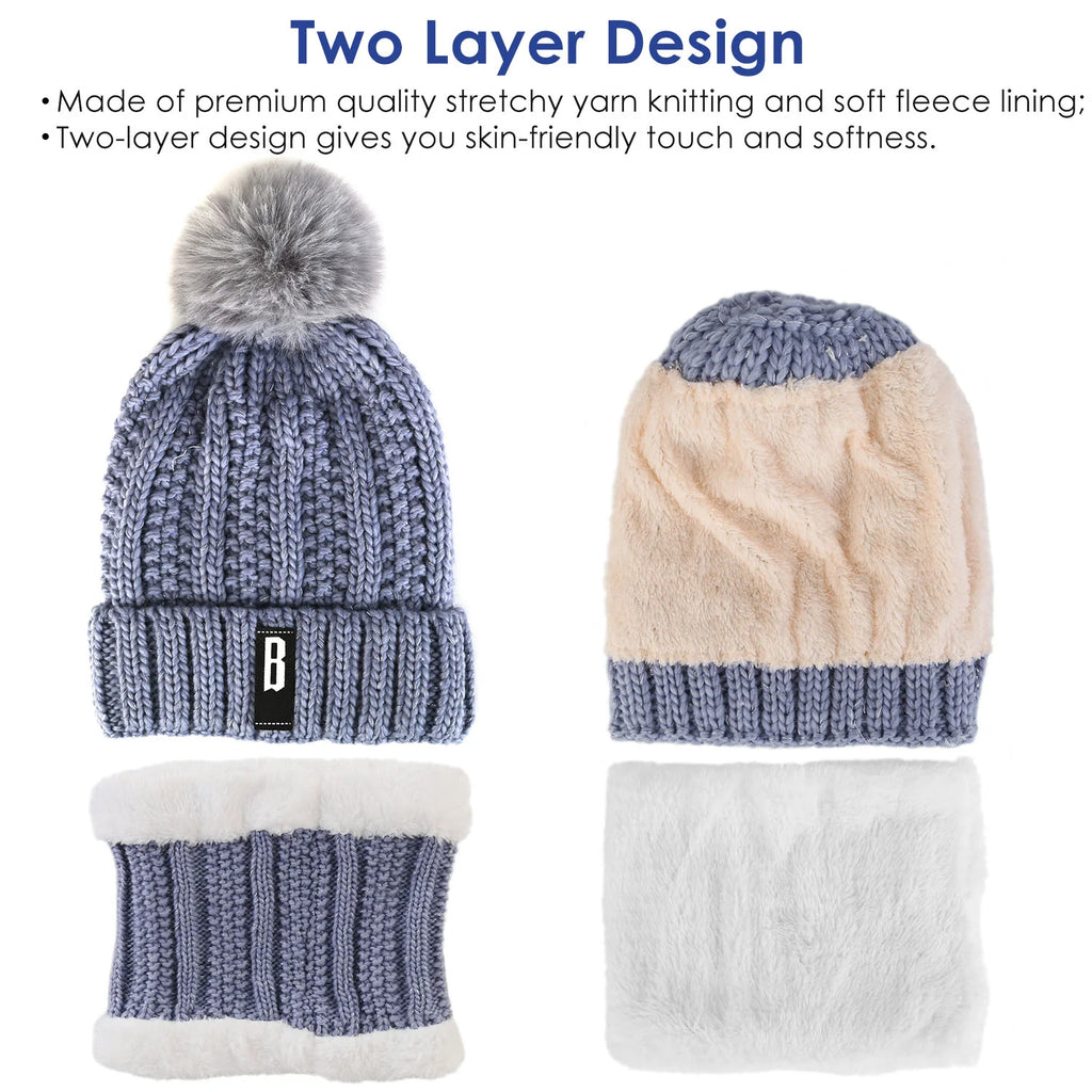 Beanie and Scarf Set, Fleece-Lined Knit Winter Hat & Neck Warmer – image 9