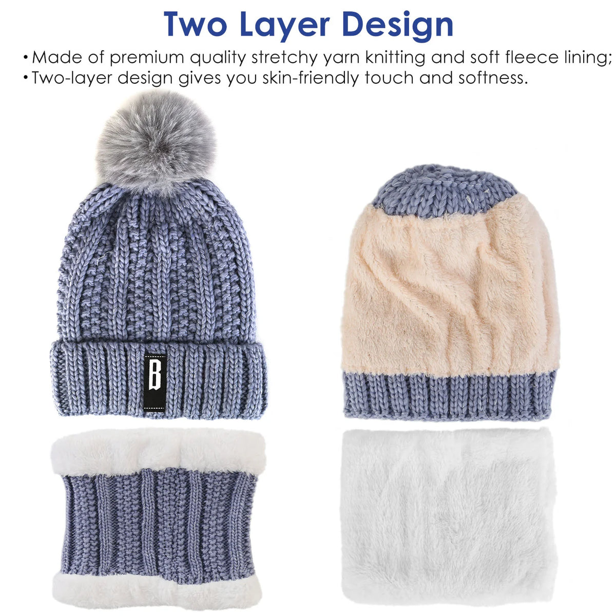 Beanie and Scarf Set, Fleece-Lined Knit Winter Hat & Neck Warmer – image 9