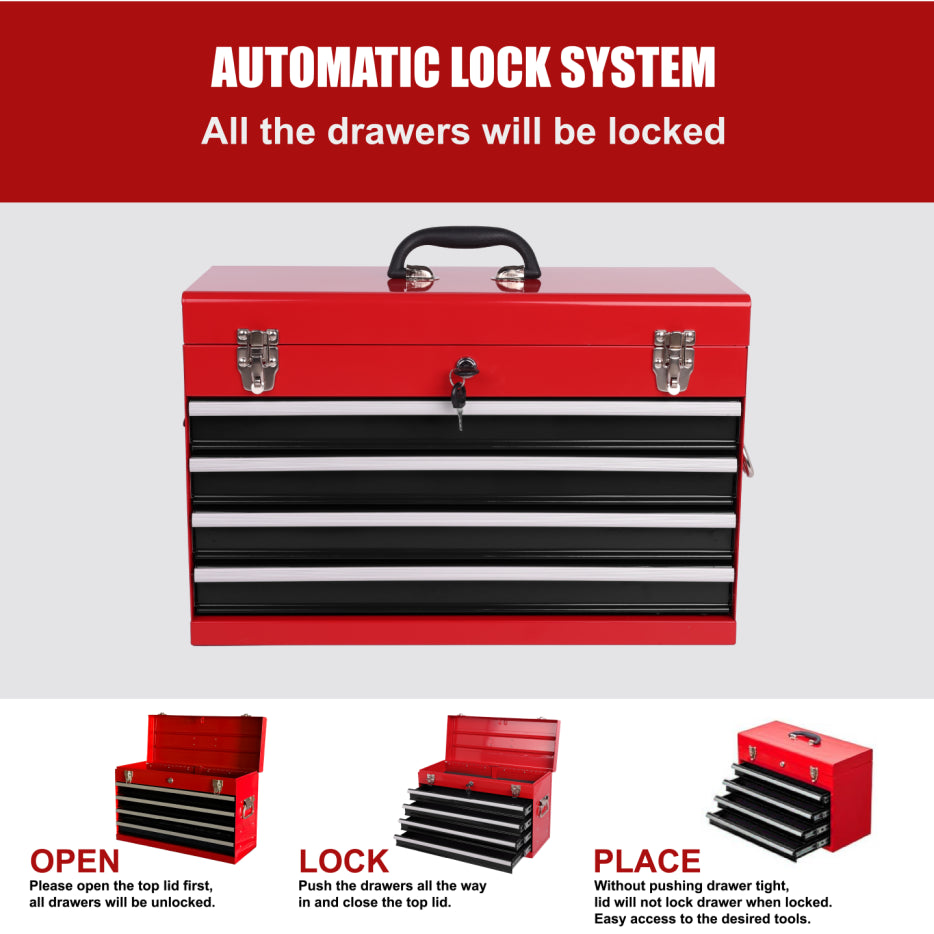 Metal Tool Box with 4 Drawers, 21 in Portable Locking Tool Chest – image 11