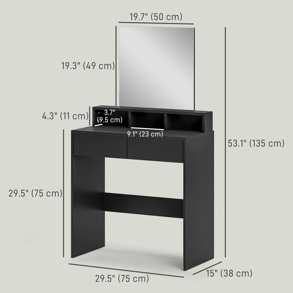 Makeup Vanity Desk with Mirror, Drawers and Open Shelves, Black – image 3