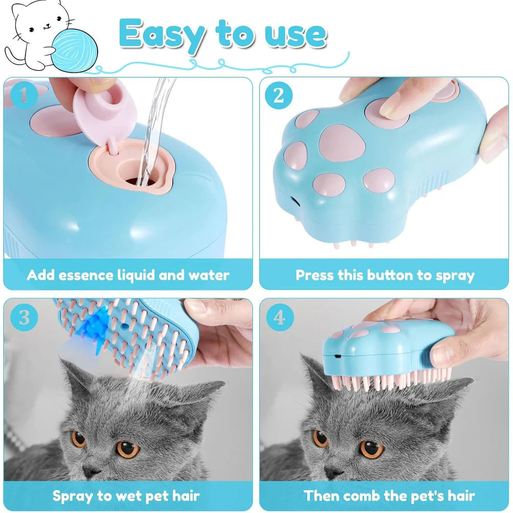Pet Steam Grooming Brush Rechargeable Paw Shape Deshedding Comb – image 9