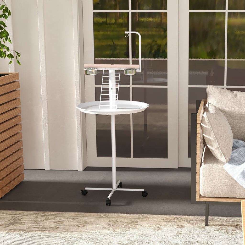 Rolling Parrot Play Stand with Perches, Feed Bowls and Tray – image 8