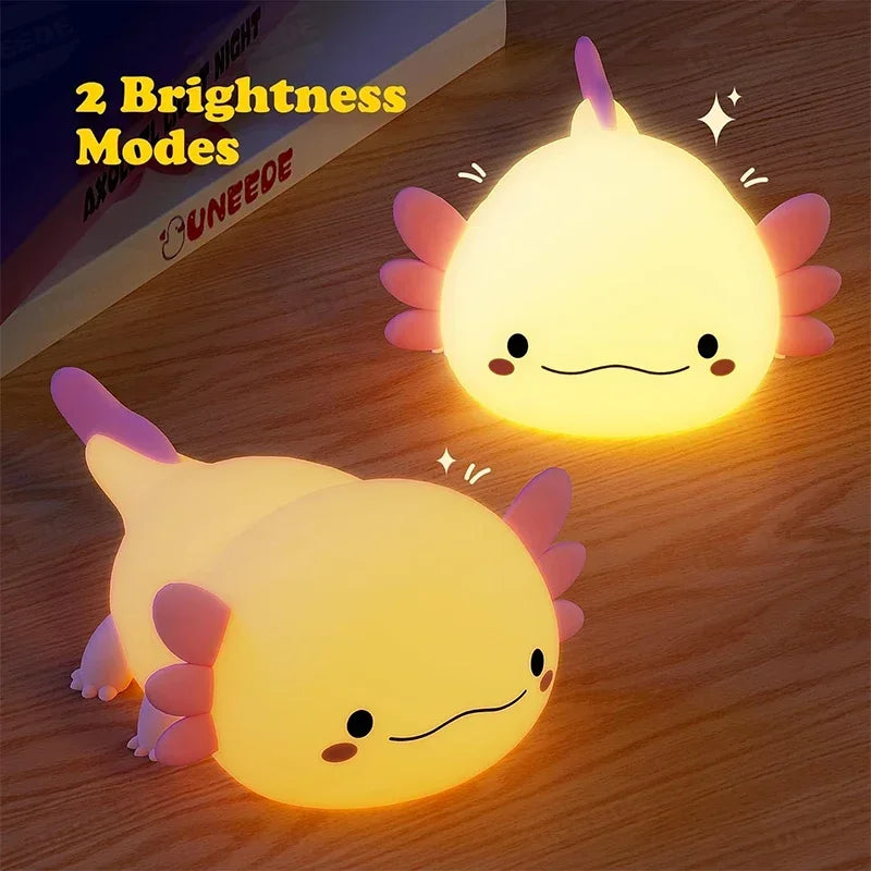 Axolotl Night Light - Silicone Touch Control Nursery Lamp, USB Rechargeable