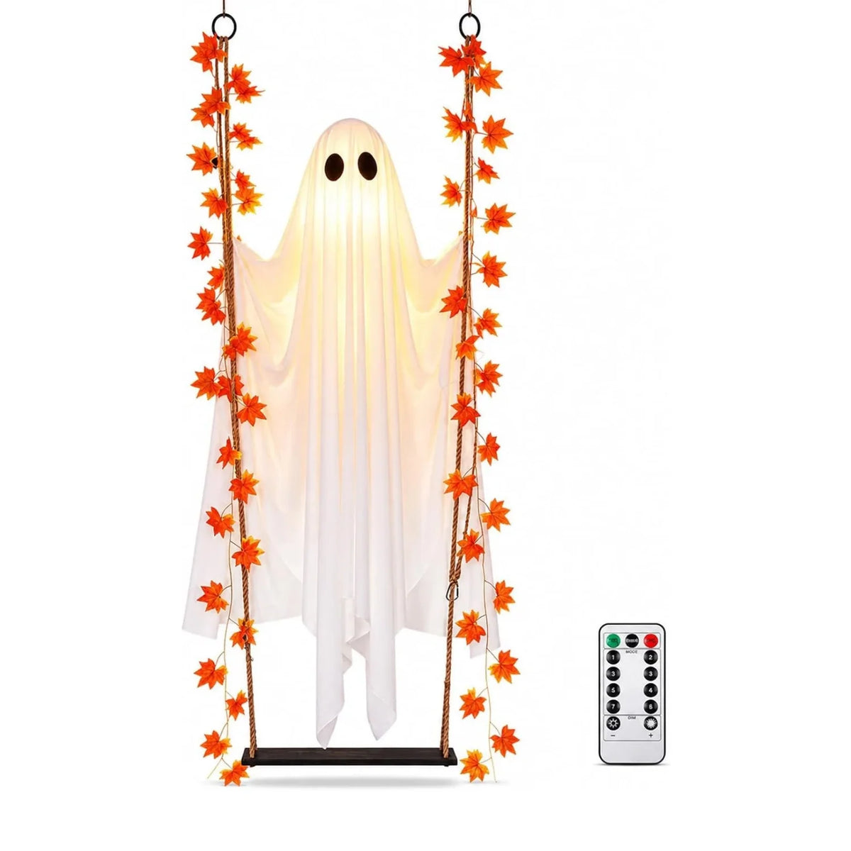 Swinging Ghost Halloween Decoration with 8 Light Modes and Timer