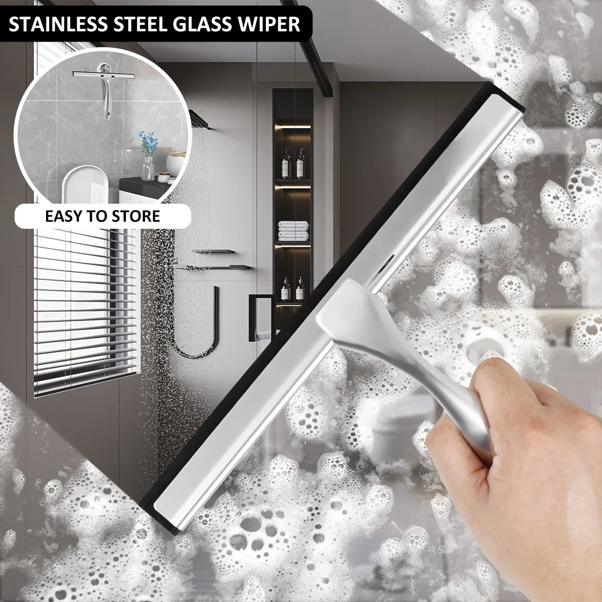 Shower Squeegee - Stainless Steel with Suction Cup Holder – image 6