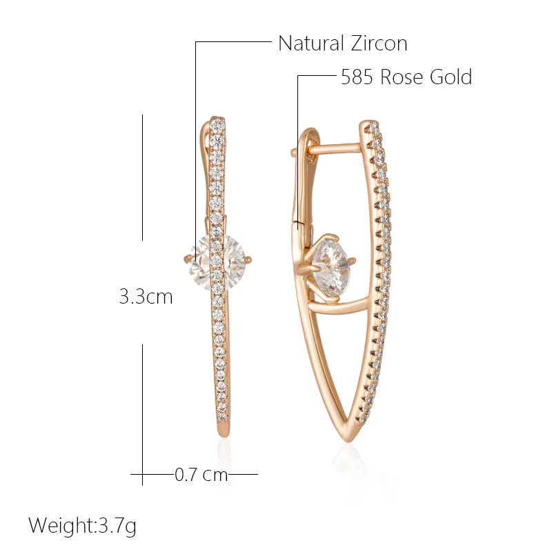 V-Shape Zircon Long Drop Earrings - Rose Gold Tone – image 2