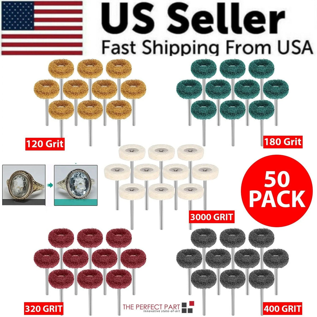 Rotary Tool Polishing Wheel Kit, 50 Pieces, 5 Grits