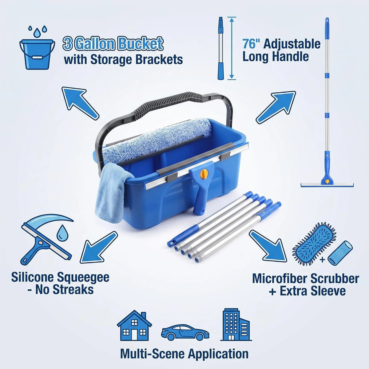 Window Cleaning Kit with Squeegee, Scrubber, Bucket & Pole – image 3