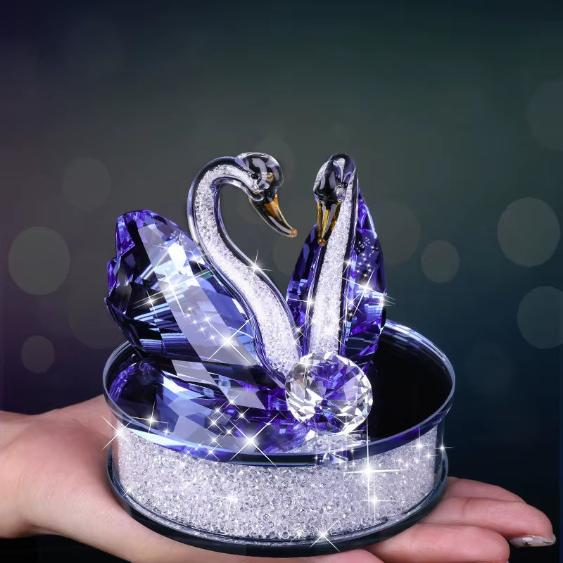 Crystal Swan Couple Figurine with Base, Handmade Glass Gift – image 2