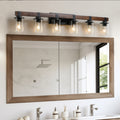 42 Inch Rustic 6-Light Vanity Light with Glass Shades and Wood Accent – image 1