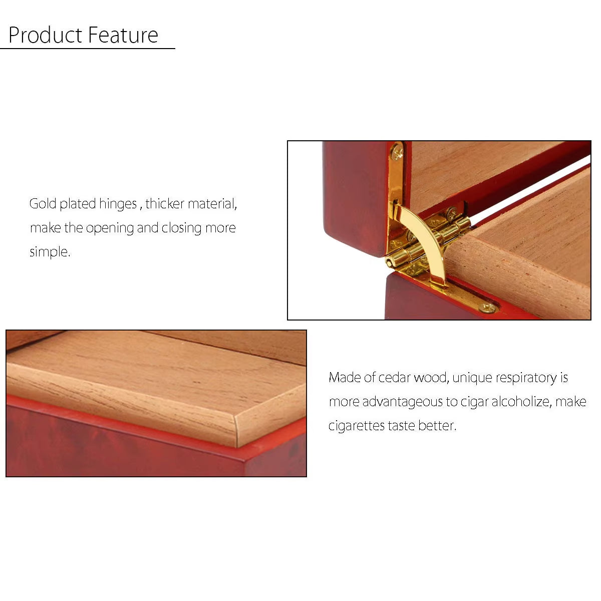 Cedar Lined Cigar Humidor Box with Hygrometer, Holds 20 Cigars