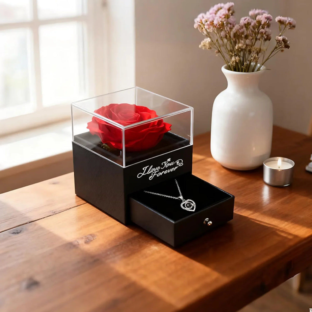 Preserved Rose Gift Box with Heart Necklace – image 5