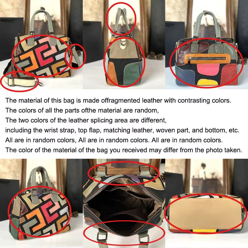 Genuine Leather Tote Crossbody Bag, Colorblock Cowhide Handbag for Women – image 4