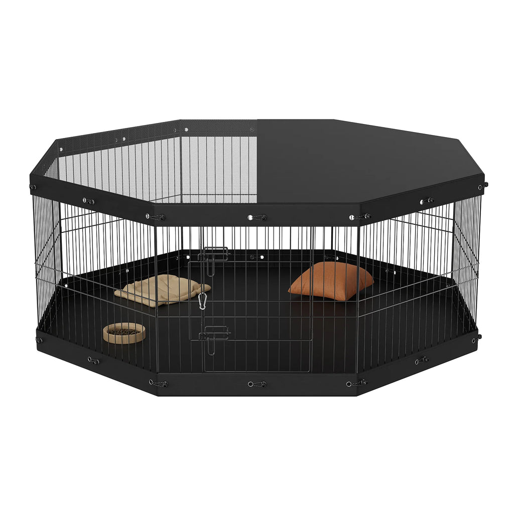 Dog Playpen with Top Cover and Pad, 8 Foldable Metal Panels, 24 in – image 11