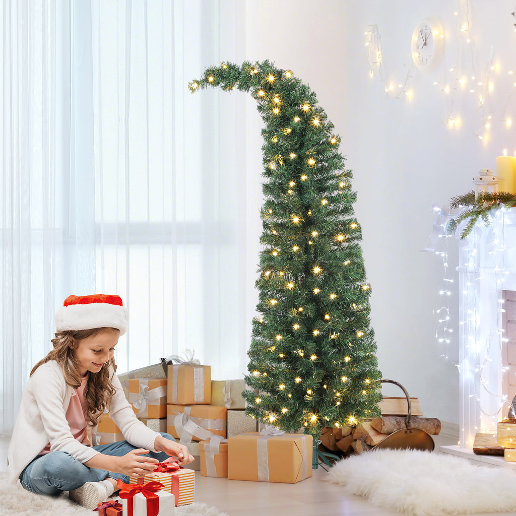 5 Ft Prelit Whimsical Slim Christmas Tree with Bent Top