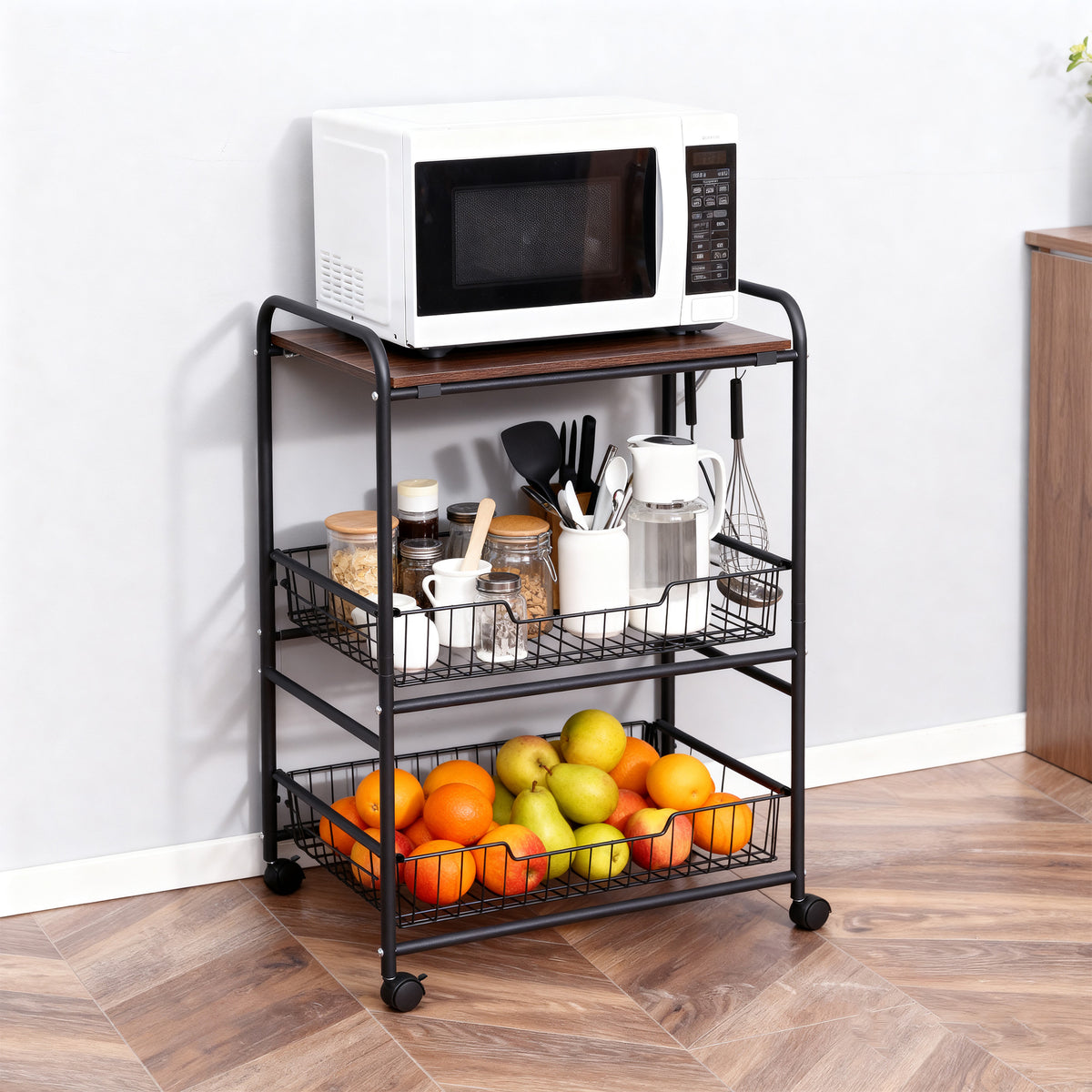 Rolling Kitchen Cart 3-Tier with Wire Baskets & Wheels – image 8
