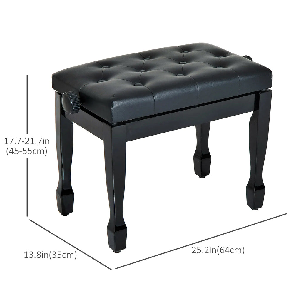 Adjustable Height Piano Bench with Tufted Cushion and Storage, Black – image 3