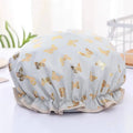 Shower Cap Double Layer Waterproof with Gold Print