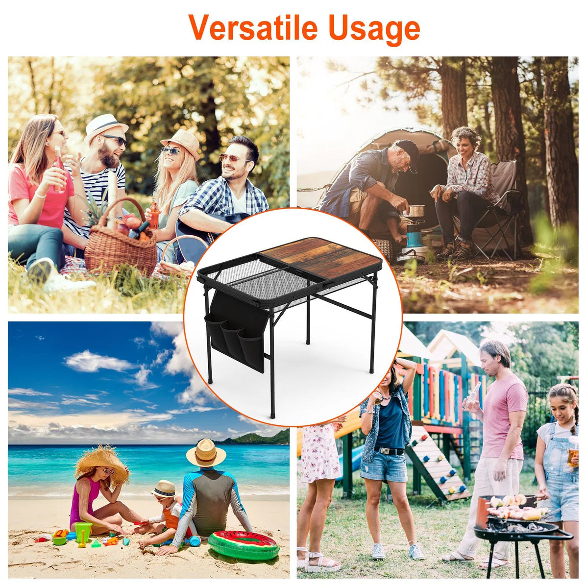 Folding Camping Table 35 x 24 in, Adjustable Height with Storage Net – image 12