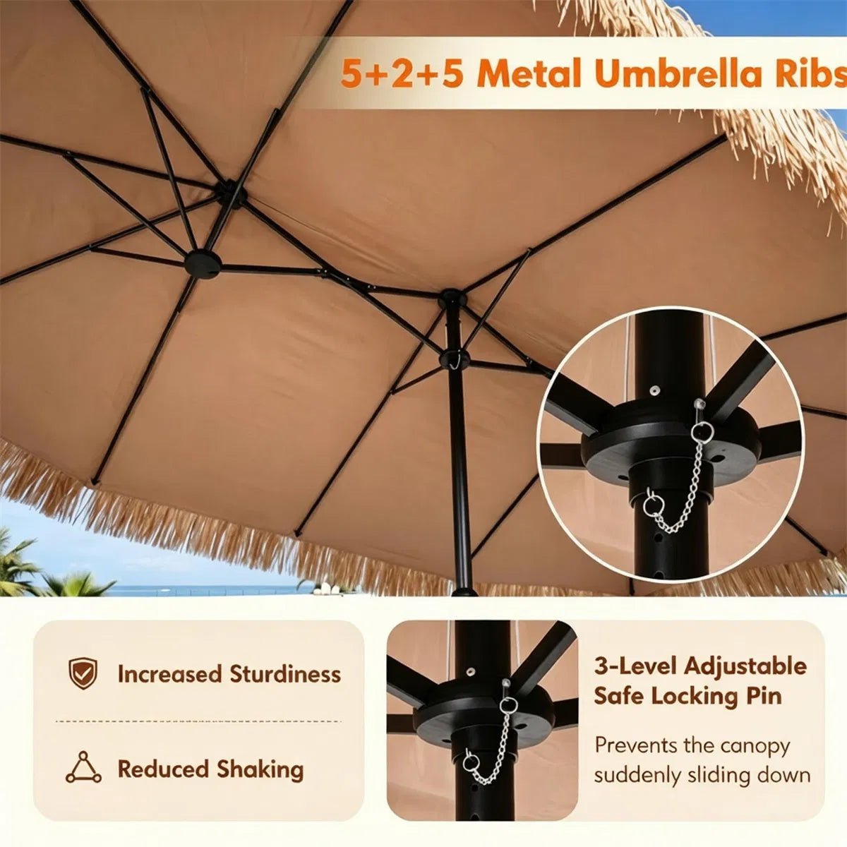 15x9 ft Double-Sided Tiki Patio Umbrella with Thatch and Weighted Base – image 7