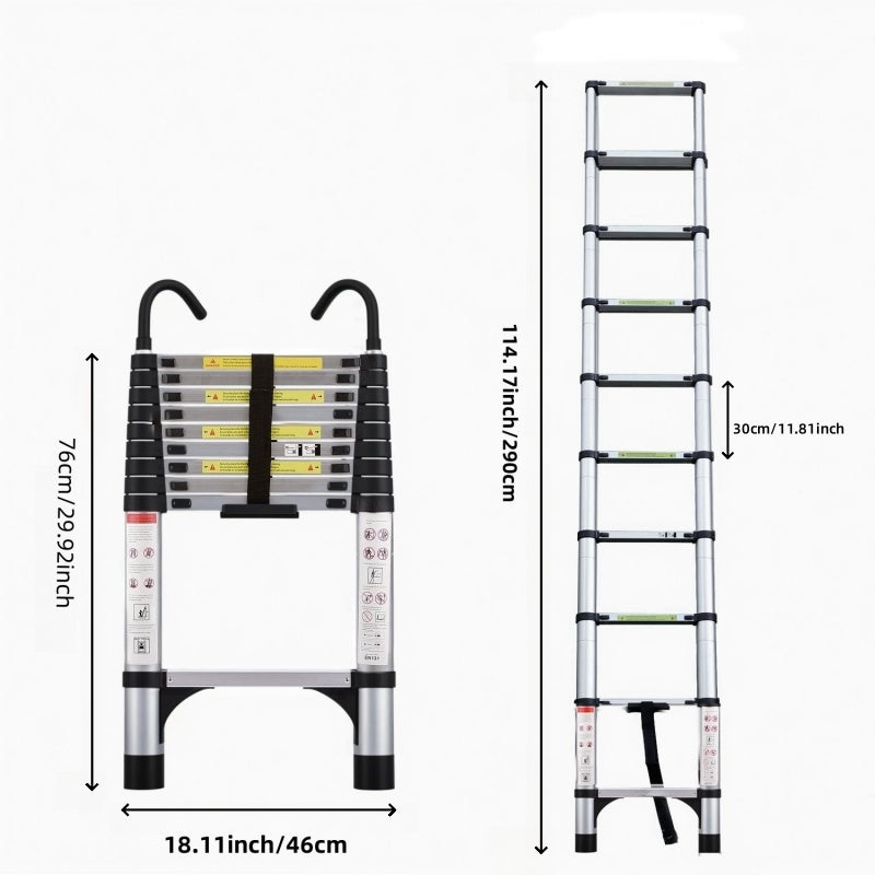Construction Aluminum Telescopic Ladder, 9.5 ft Extendable