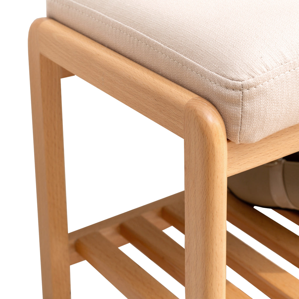 Solid Beech Wood Shoe Bench with Cushion, 2-Tier Entryway Seat – image 7