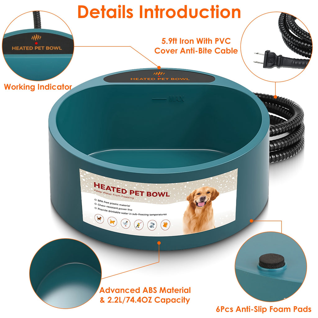 Heated Pet Water Bowl 74oz Thermostatic Outdoor Dog Cat Bowl – image 5