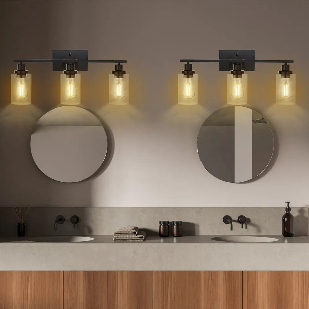3-Light Matte Black Vanity Light with Clear Glass Shades