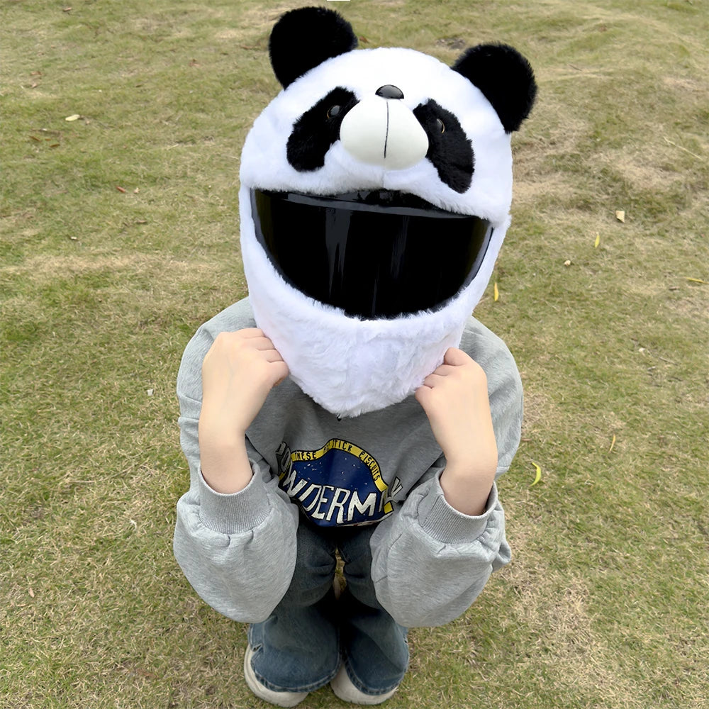 Plush Helmet Cover – Cute Cartoon Panda Motorcycle Helmet Cap