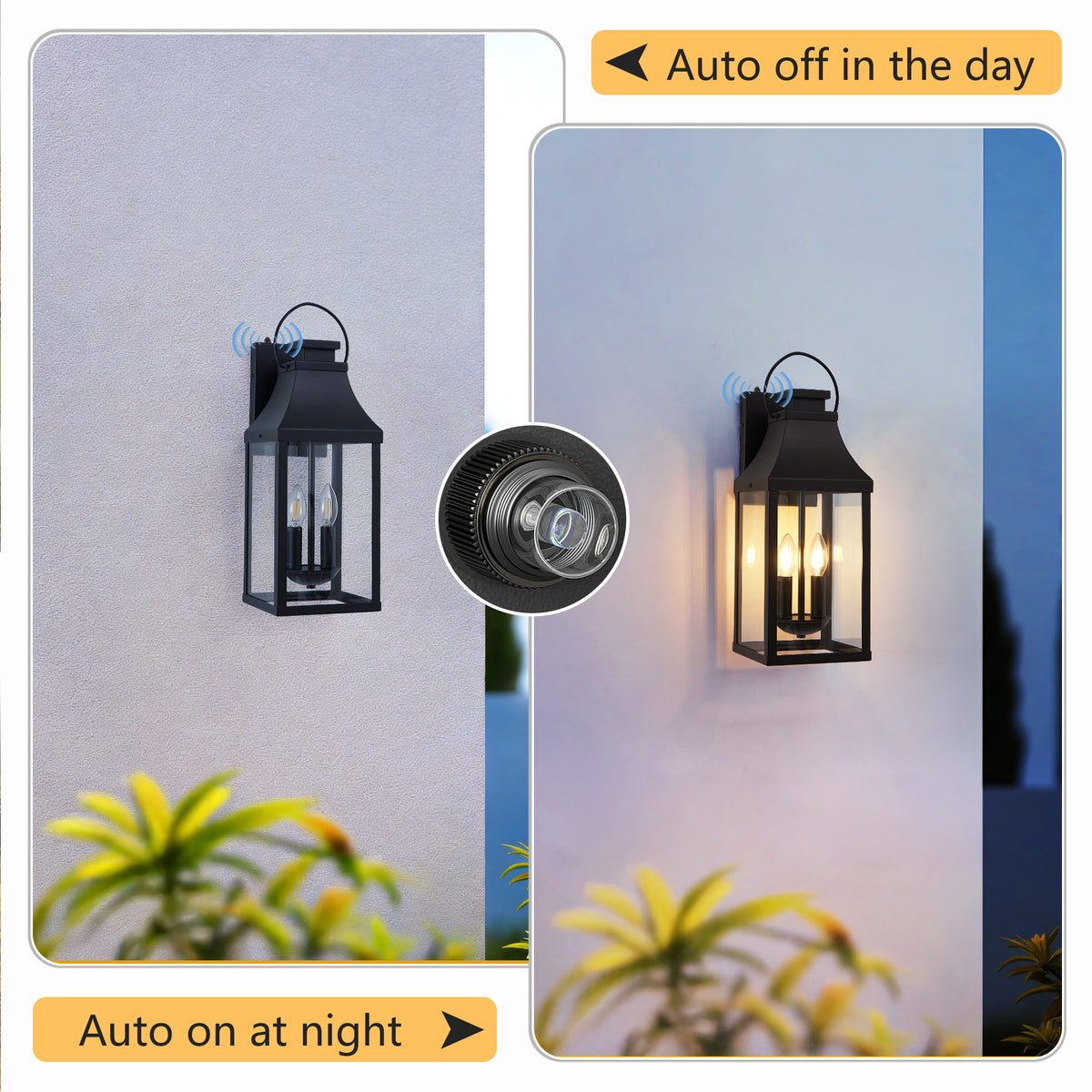20 Inch Dusk to Dawn Outdoor Wall Light, Black 2-Light Porch Lantern – image 7
