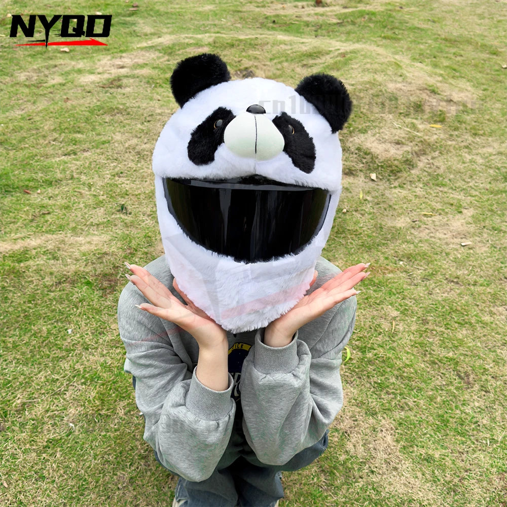 Plush Helmet Cover – Cute Cartoon Panda Motorcycle Helmet Cap – image 6