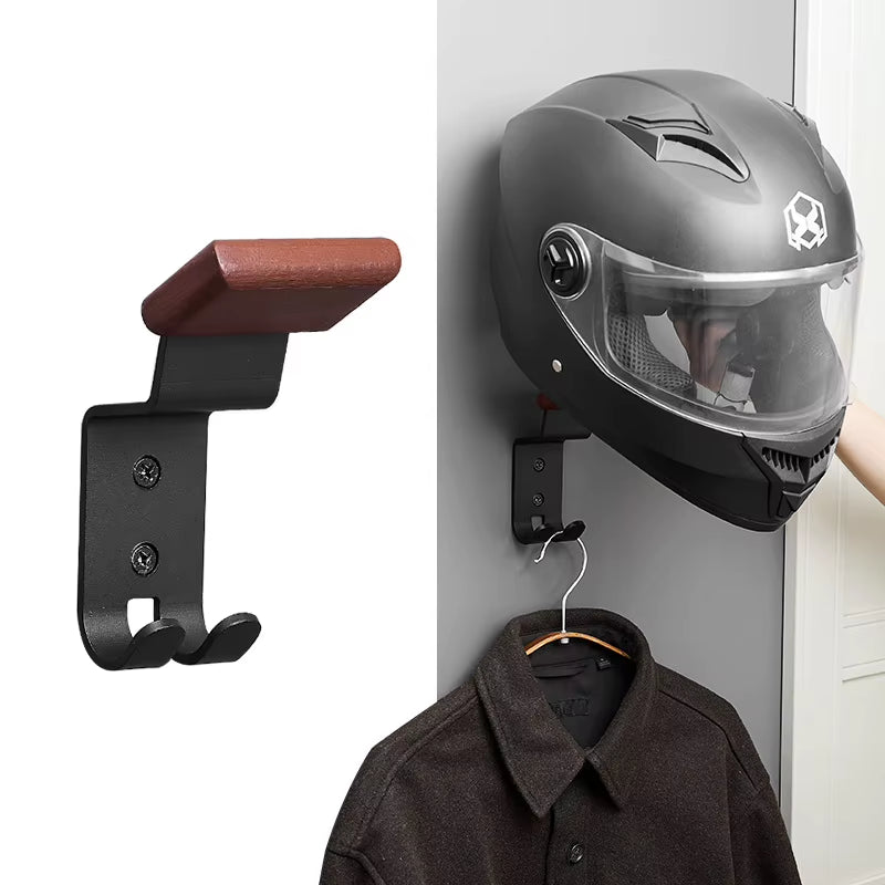Garage Motorcycle Helmet Holder Wall Mount, Wood and Steel with Hooks – image 2