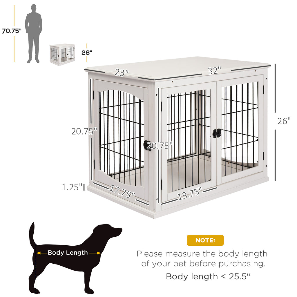 Dog Crate Furniture End Table, 32 in with 2 Lockable Doors, White – image 3