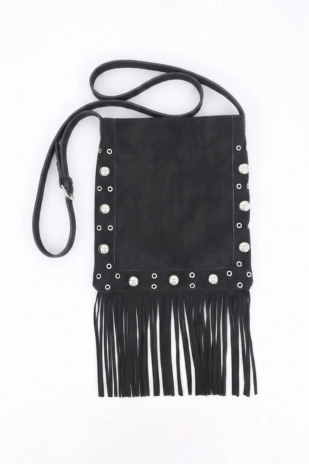 Faux Suede Fringe Crossbody Bag with Studs – image 2