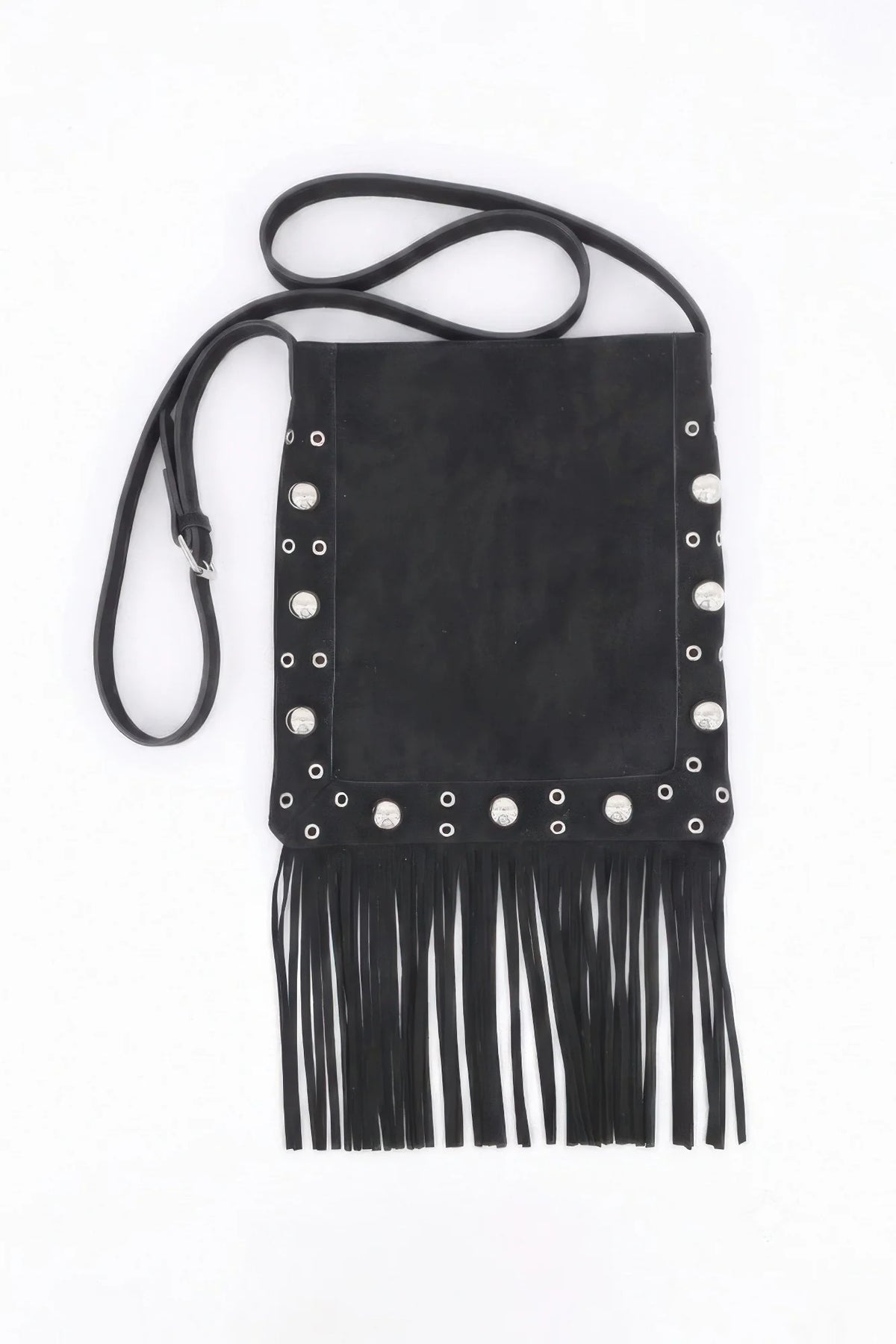 Faux Suede Fringe Crossbody Bag with Studs – image 2