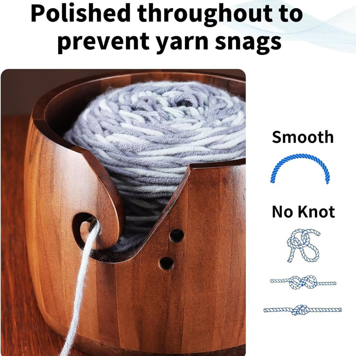 Wooden Yarn Bowl with Lid, 7 x 5.25 in Knitting and Crochet Bowl – image 5