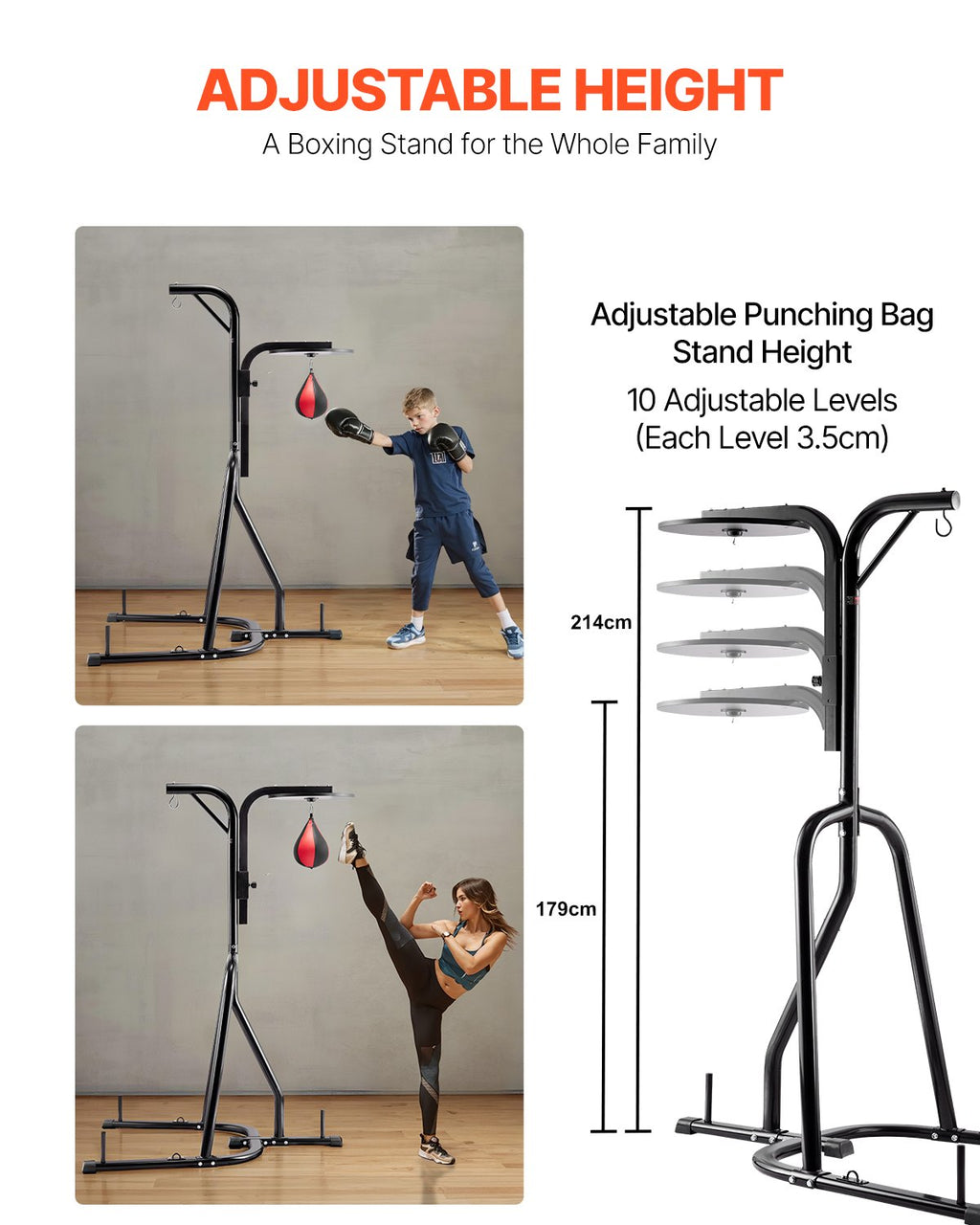 2-in-1 Heavy Bag Stand, Adjustable Freestanding Punching Bag Rack, 140 lb – image 3
