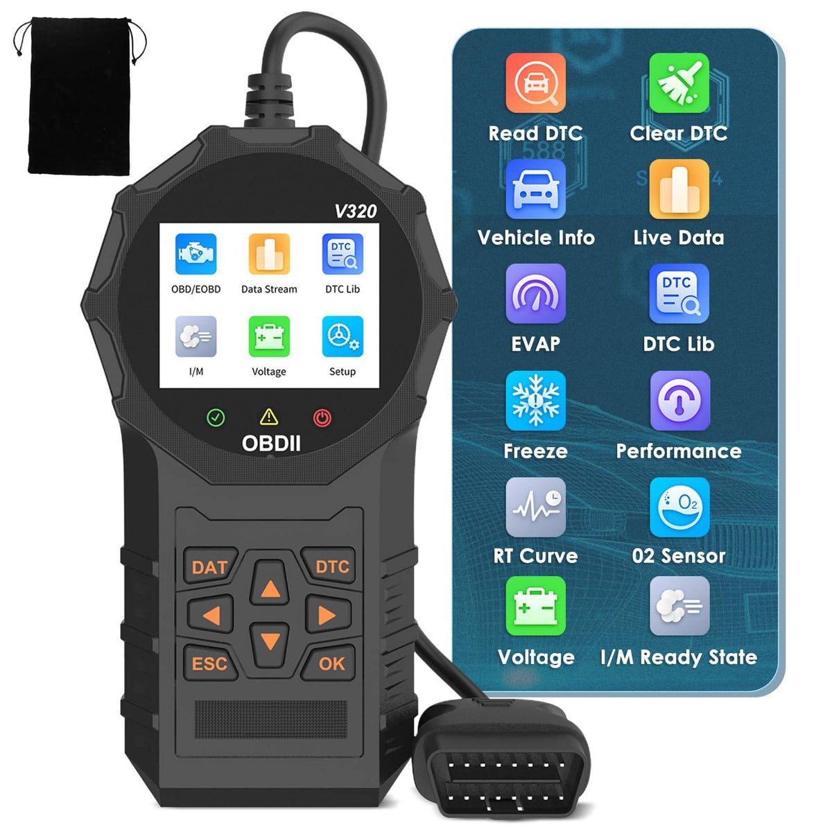 OBD2 Scanner Car Code Reader with Live Data & Battery Test
