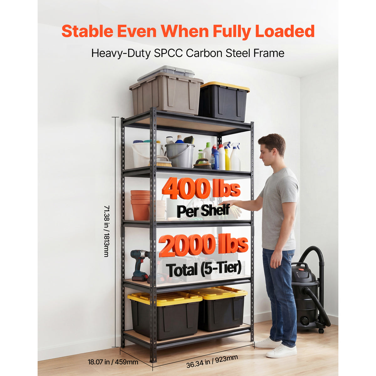 Garage Storage Shelves – 5 Tier Adjustable Metal Rack, 2000 lb – image 2