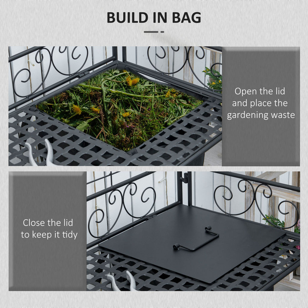 Folding Metal Potting Table with Soil Bag, Tool Hooks and Shelf – image 6