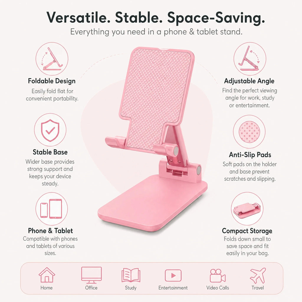 Foldable Tablet Stand, Pink Phone Holder 90-135 Degree Angle – image 12