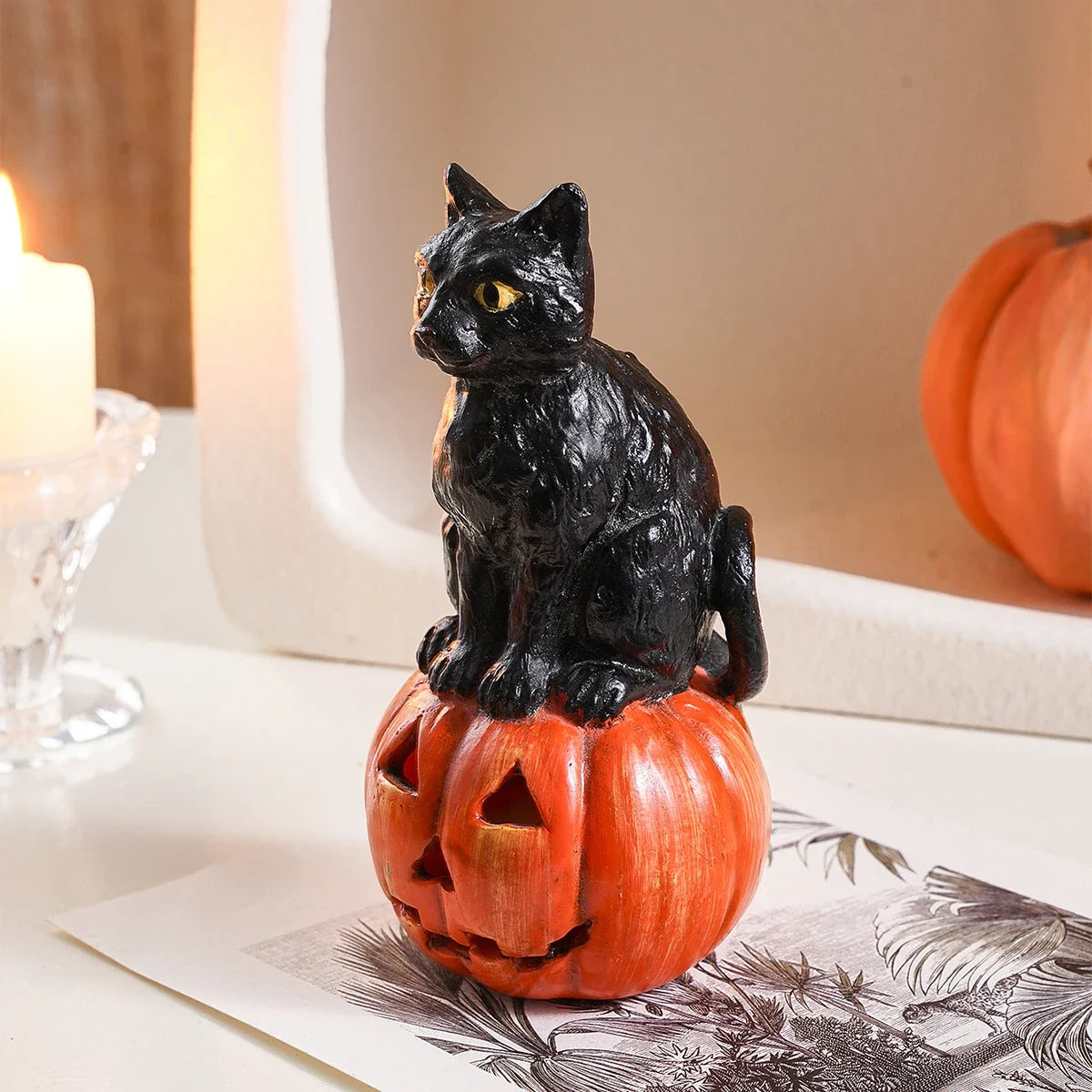 Black Cat Figurine – Resin Halloween Decor Ornament – image 3