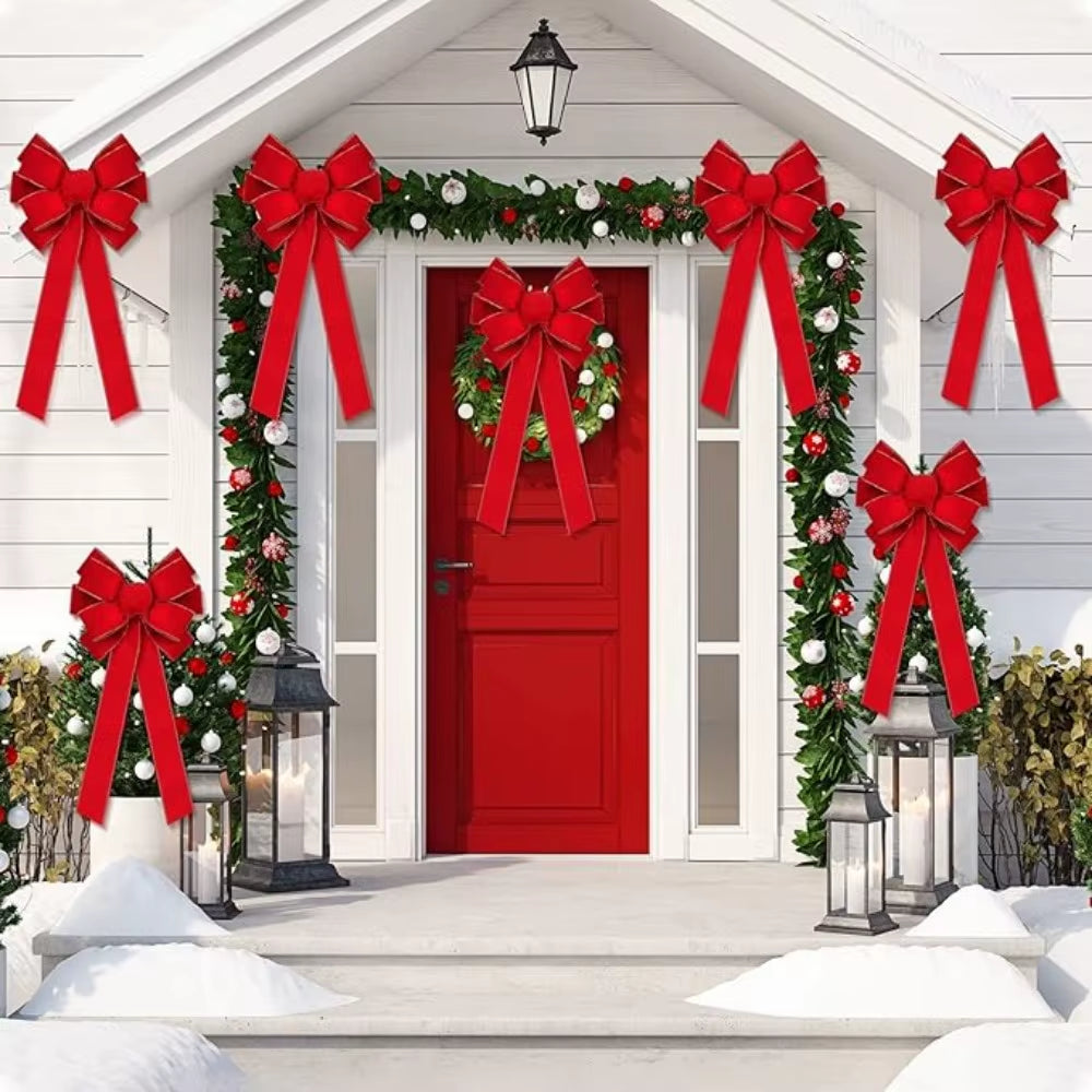Christmas Bow - Red Velvet Wreath Bow with Gold Wired Edge – image 3